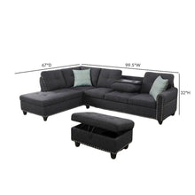 Dark Gray Sectional Couch for Living Room With Ottoman, Pillows, Cup Holder