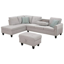 Light Gray Sectional Couch for Living Room With Ottoman, Pillows, Cup Holder