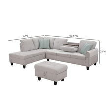 Light Gray Sectional Couch for Living Room With Ottoman, Pillows, Cup Holder