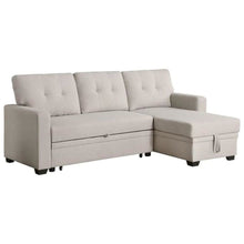 Beige Modular Sectional Couch With Storage Space And Pull Out Bed