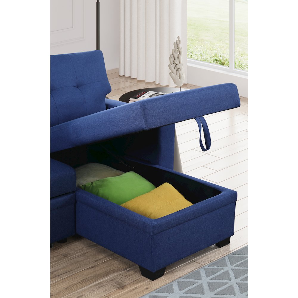 Devion Furniture Polyester Fabric Reversible Sleeper Sectional Sofa-Blue