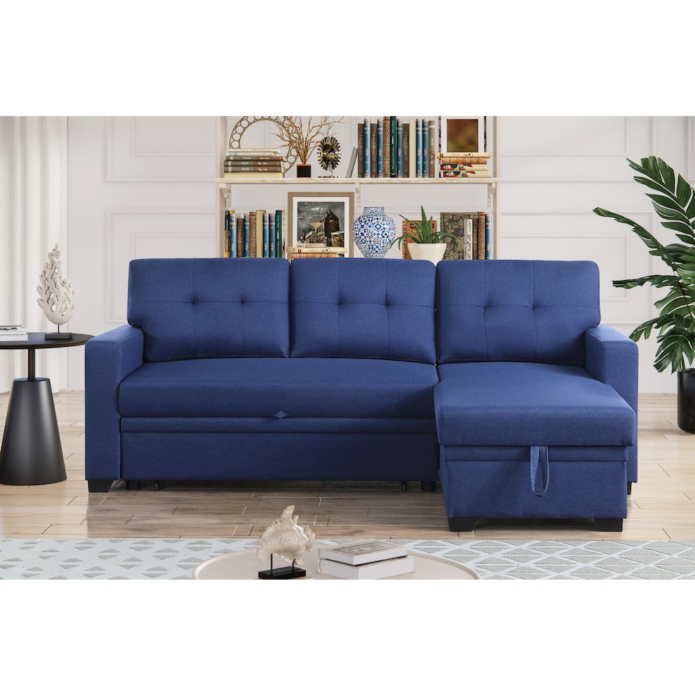 Devion Furniture Polyester Fabric Reversible Sleeper Sectional Sofa-Blue