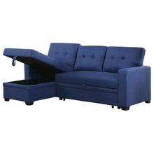 Blue Modular Sectional Couch With Storage Space And Pull Out Bed