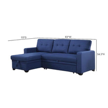 Blue Modular Sectional Couch With Storage Space And Pull Out Bed