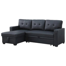 Black Faux Leather L Shaped Couch With Storage, Tufted Sectional Sofa