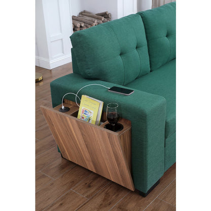 Fabric Reversible Modern Side Compartment Sleeper Sectional Sofa Bed-Green