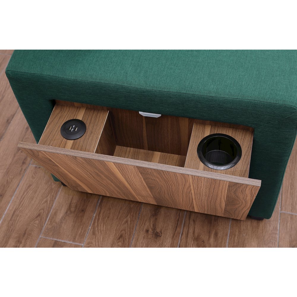 Fabric Reversible Modern Side Compartment Sleeper Sectional Sofa Bed-Green