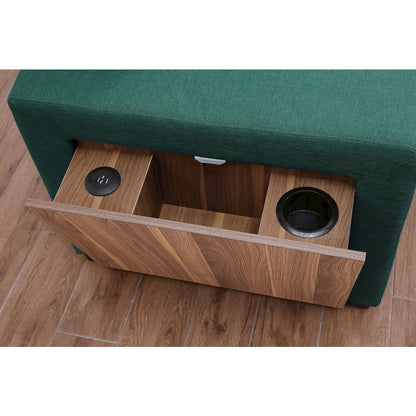 Fabric Reversible Modern Side Compartment Sleeper Sectional Sofa Bed-Green