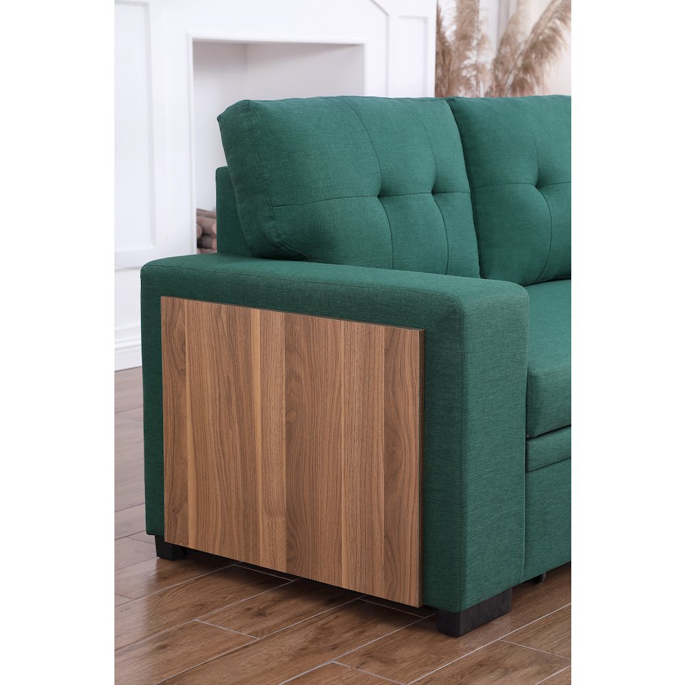 Fabric Reversible Modern Side Compartment Sleeper Sectional Sofa Bed-Green