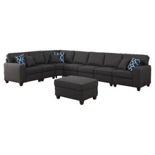 Dark Gray Linen Couch Sectional 8-Piece L Shaped Couch With Ottoman Set