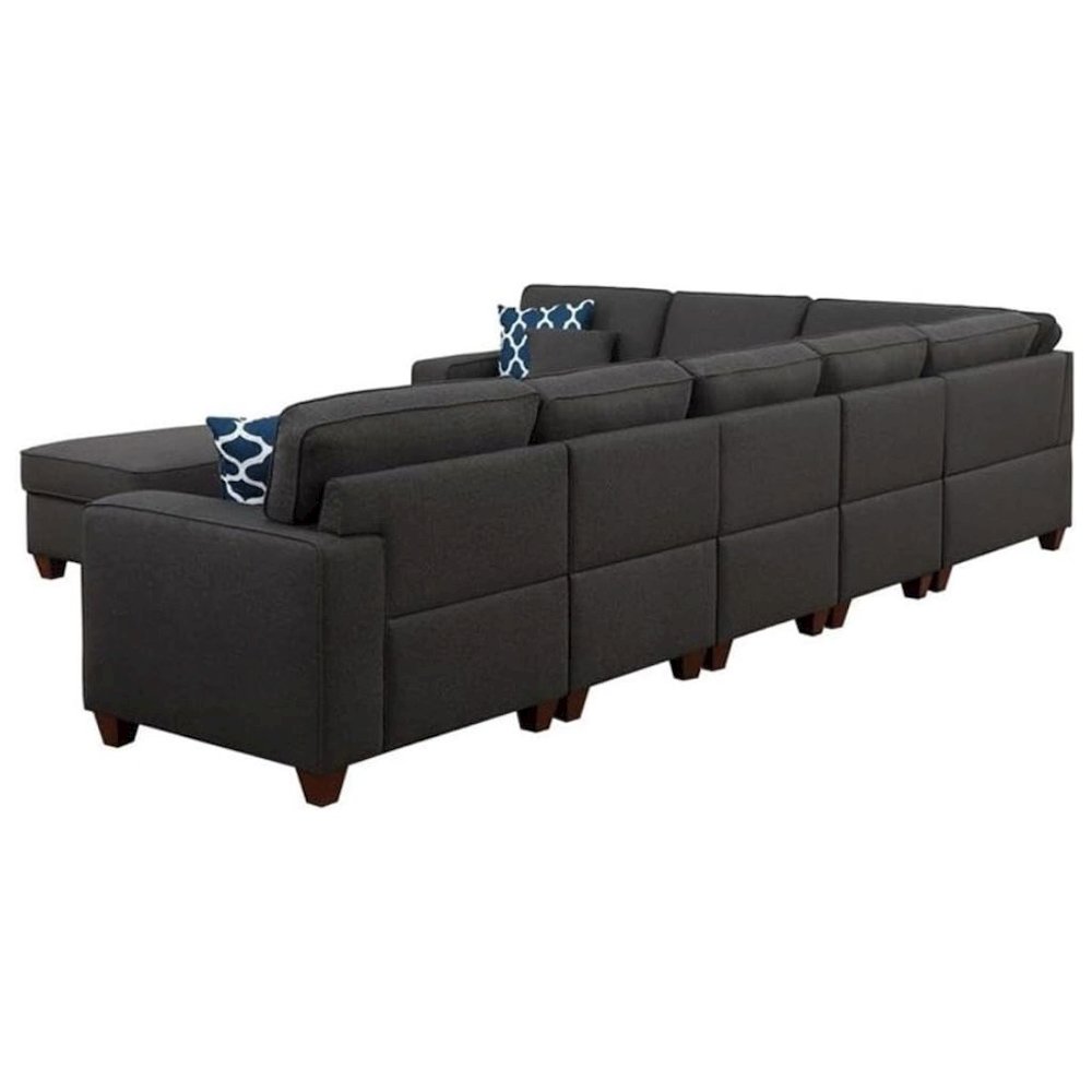 Dark Gray Linen Couch Sectional 8-Piece L Shaped Couch With Ottoman Set