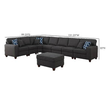 Dark Gray Linen Couch Sectional 8-Piece L Shaped Couch With Ottoman Set