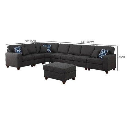 Dark Gray Linen Couch Sectional 8-Piece L Shaped Couch With Ottoman Set