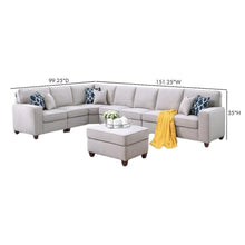 Light Gray Linen Couch Sectional 8-Piece L Shaped Couch With Ottoman Set