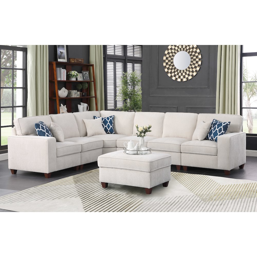 Devion Furniture 7-Piece Upholstered Modern Chenille Sectional in Beige