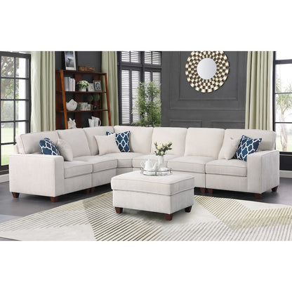 Devion Furniture 7-Piece Upholstered Modern Chenille Sectional in Beige