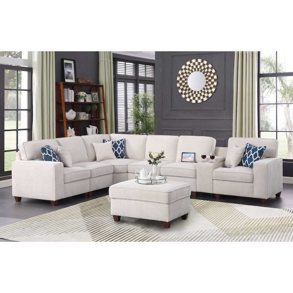 Devion Furniture 7-Piece Upholstered Modern Chenille Sectional in Beige