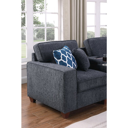 8 - Piece Chenille Fabric Upholstered Sectional With Console & Ottoman-Black