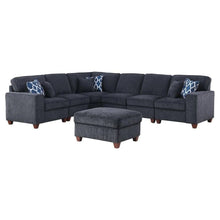 Black Chenille Couch Sectional With Ottoman, 7-Piece L Shaped Sofa Set