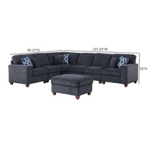 Black Chenille Couch Sectional With Ottoman, 7-Piece L Shaped Sofa Set