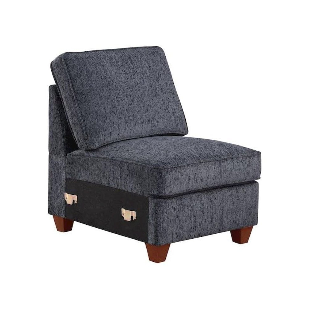 Black Chenille Couch Sectional With Ottoman, 7-Piece L Shaped Sofa Set