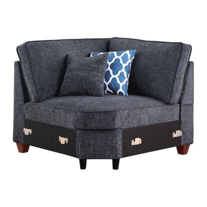 Black Chenille Couch Sectional With Ottoman, 7-Piece L Shaped Sofa Set
