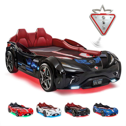 GTS EV Twin-Size Race Car Bed, Black - Remote Control, LED Lights, EV Sound FX