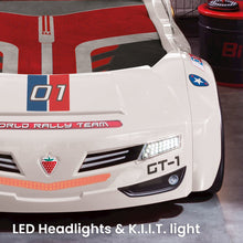 BiTurbo Twin-Size Race Car Bed, White - Remote Control, LED Lights, Sound FX