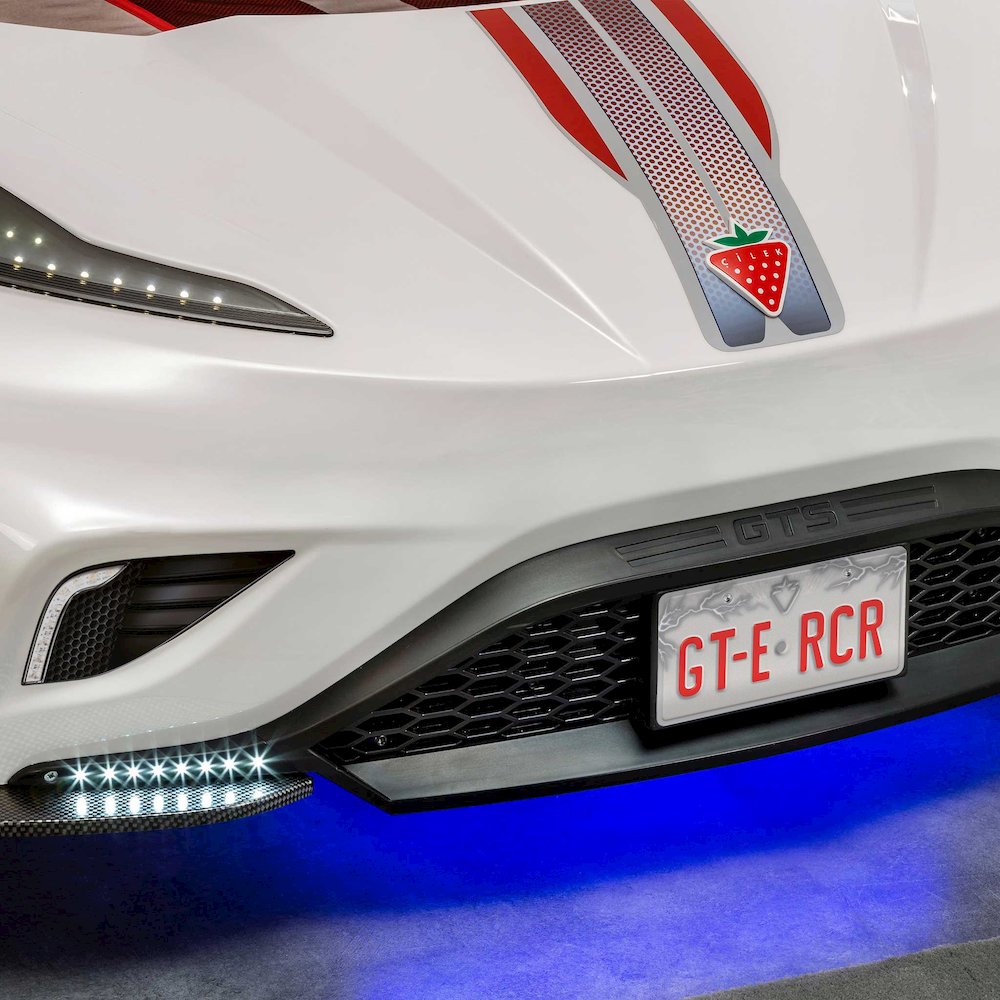 GTS EV Twin-Size Race Car Bed, White - Remote Control, LED Lights, EV Sound FX
