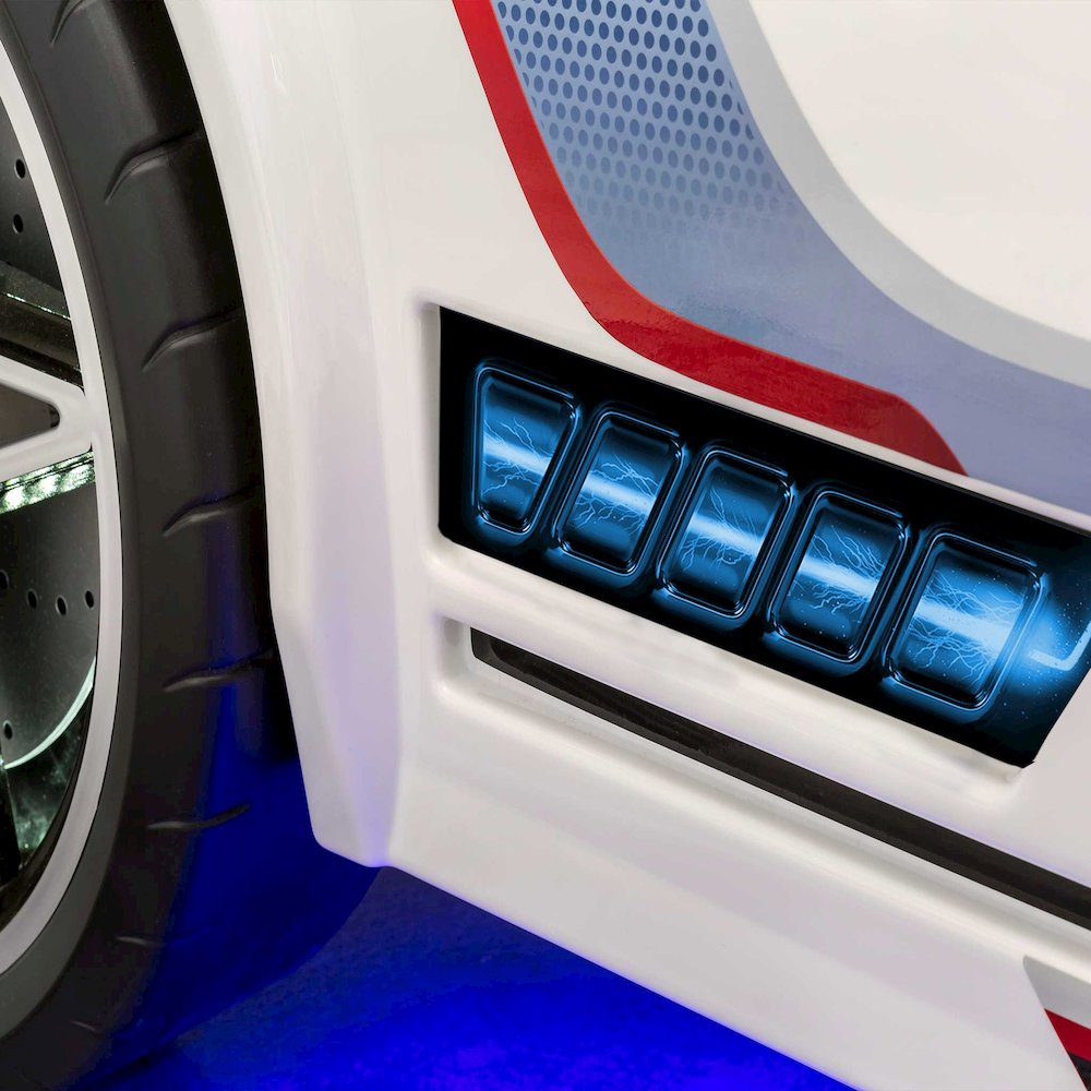 GTS EV Twin-Size Race Car Bed, White - Remote Control, LED Lights, EV Sound FX
