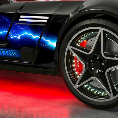 GTS EV Twin-Size Race Car Bed, Black - Remote Control, LED Lights, EV Sound FX