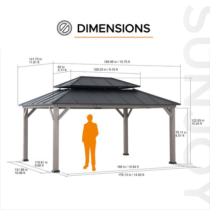 Sunjoy 12x16 ft. Wood Outdoor Patio Steel Hardtop Gazebo