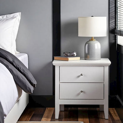 White 2 Drawer Nightstand, Traditional Wood Nightstand with Storage