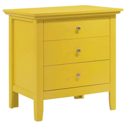 Yellow Bedroom Nightstand with 3-Drawer Casual Design, Dovetailed Fronts