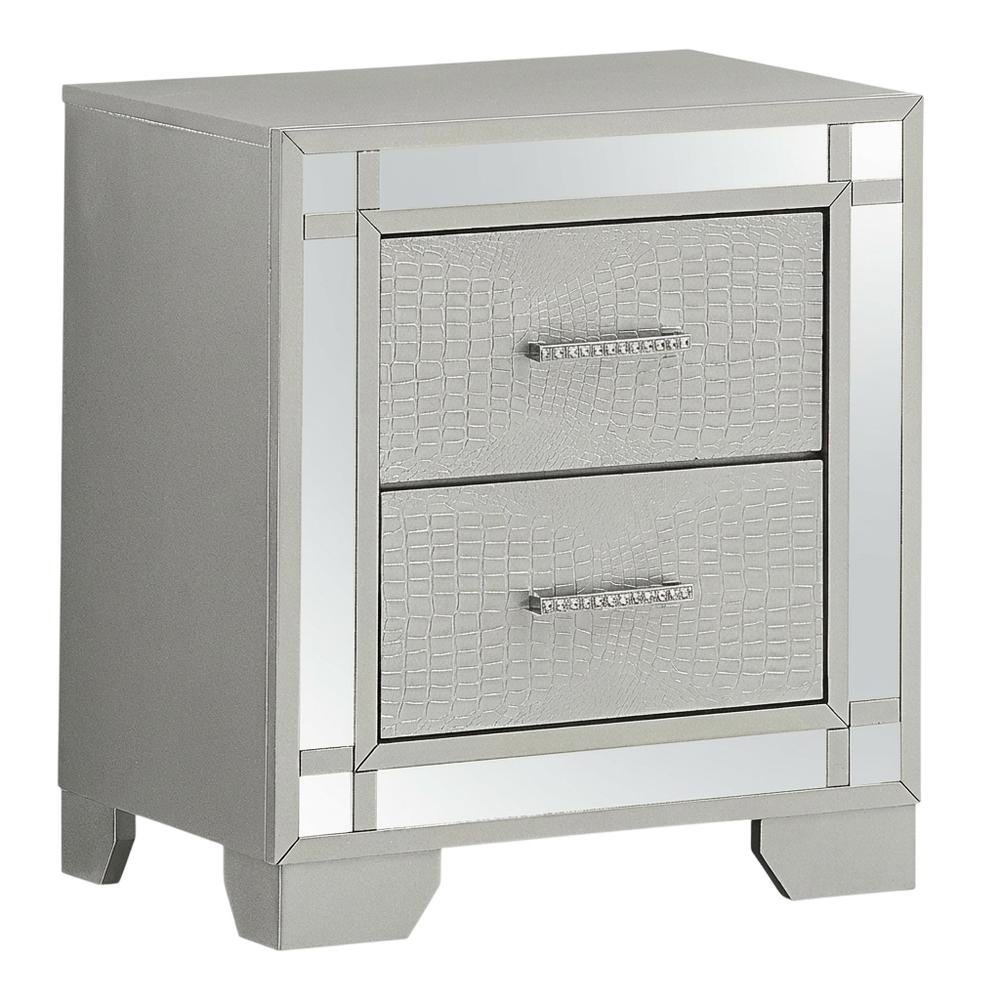 Champagne Nightstand with Glam Wooden Finish and Center Mount Metal Glides