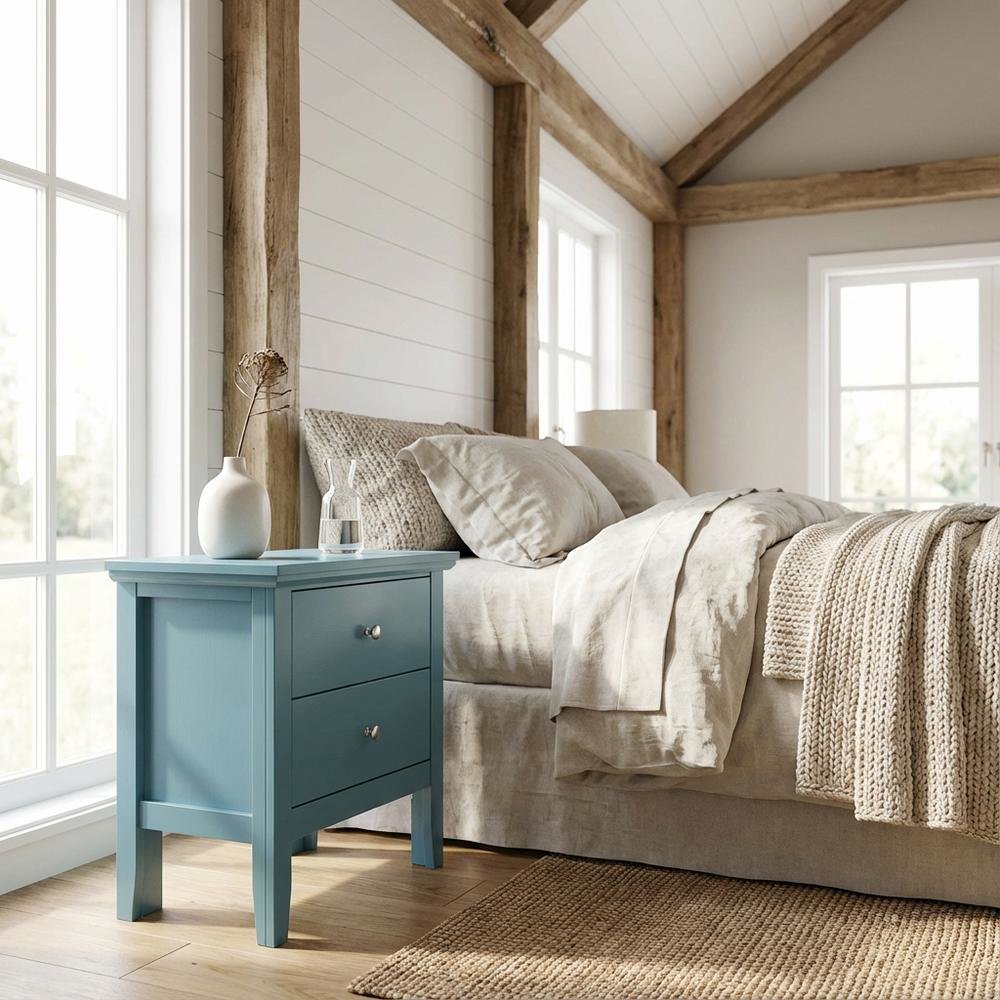 Teal Nightstand with Dovetailed Drawers and Transitional Style