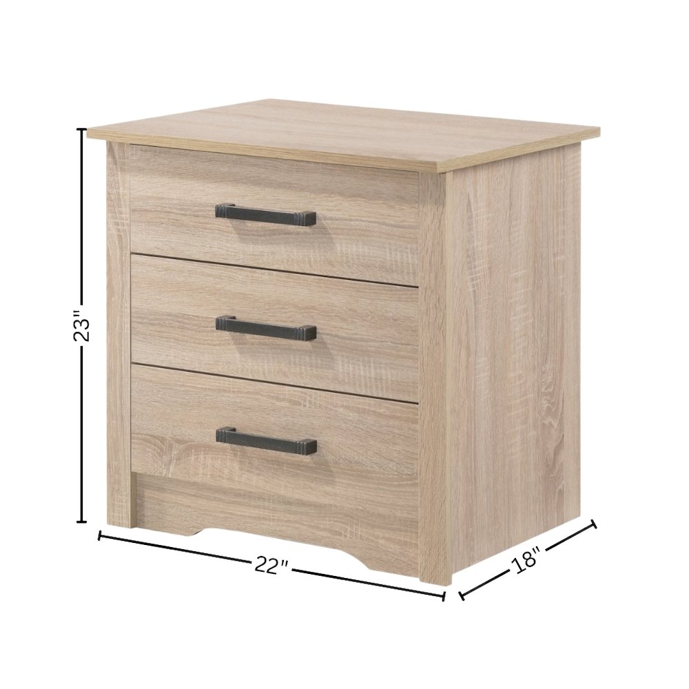 3 Drawer Nightstand in Brown Finish, Wooden Bedside Table with Drawers