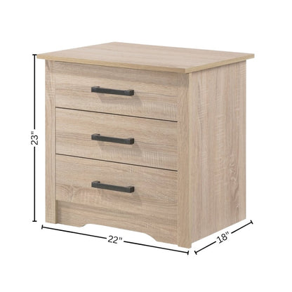 3 Drawer Nightstand in Brown Finish, Wooden Bedside Table with Drawers