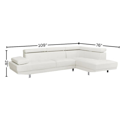 White Leather Sectional Couch with Faux Upholstery for Living Room