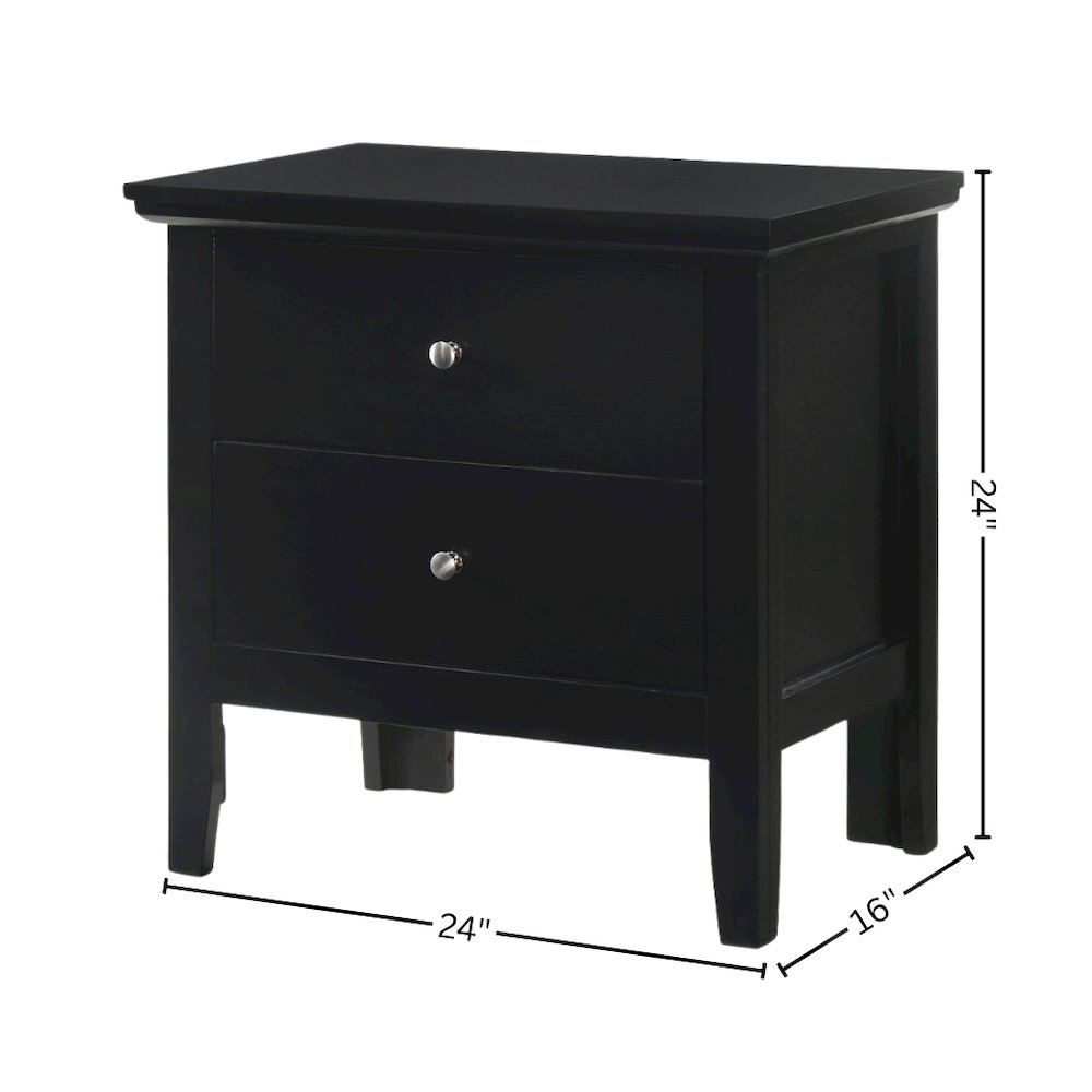 Black Nightstand with 2 Drawers, Wooden Bedside Table for Bedroom