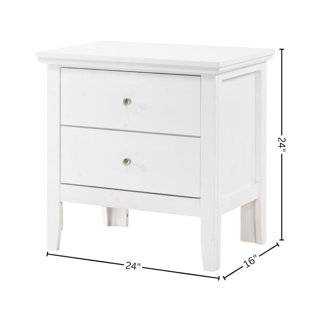 White 2 Drawer Nightstand, Traditional Wood Nightstand with Storage