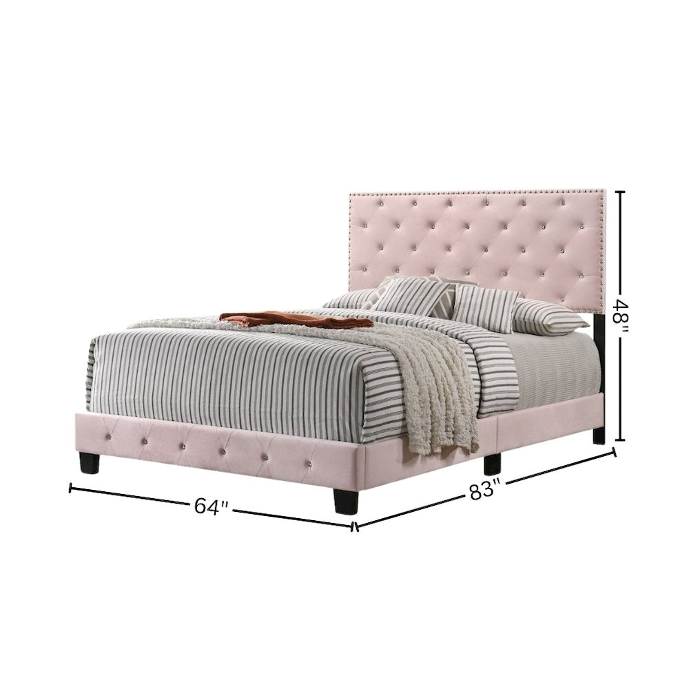Elegant Pink Queen Bed Frame with Upholstered Headboard Design