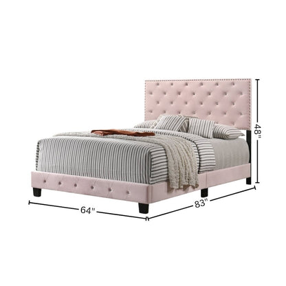Elegant Pink Queen Bed Frame with Upholstered Headboard Design