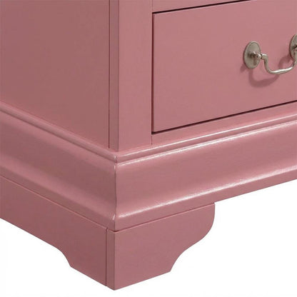Pink Bedroom Nightstand with Traditional Design and Dovetailed Drawers