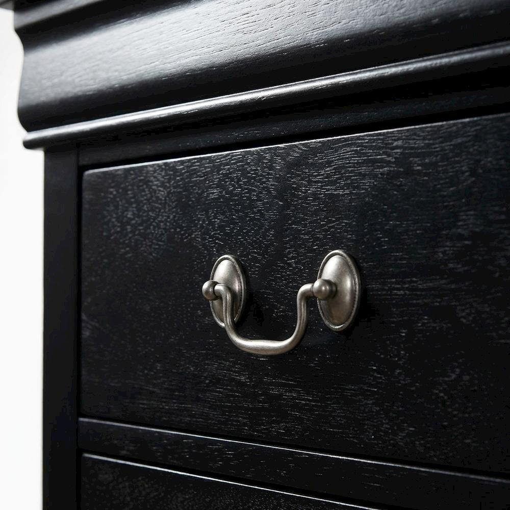 Black Wood Nightstand with Dovetailed Drawers and Traditional Design