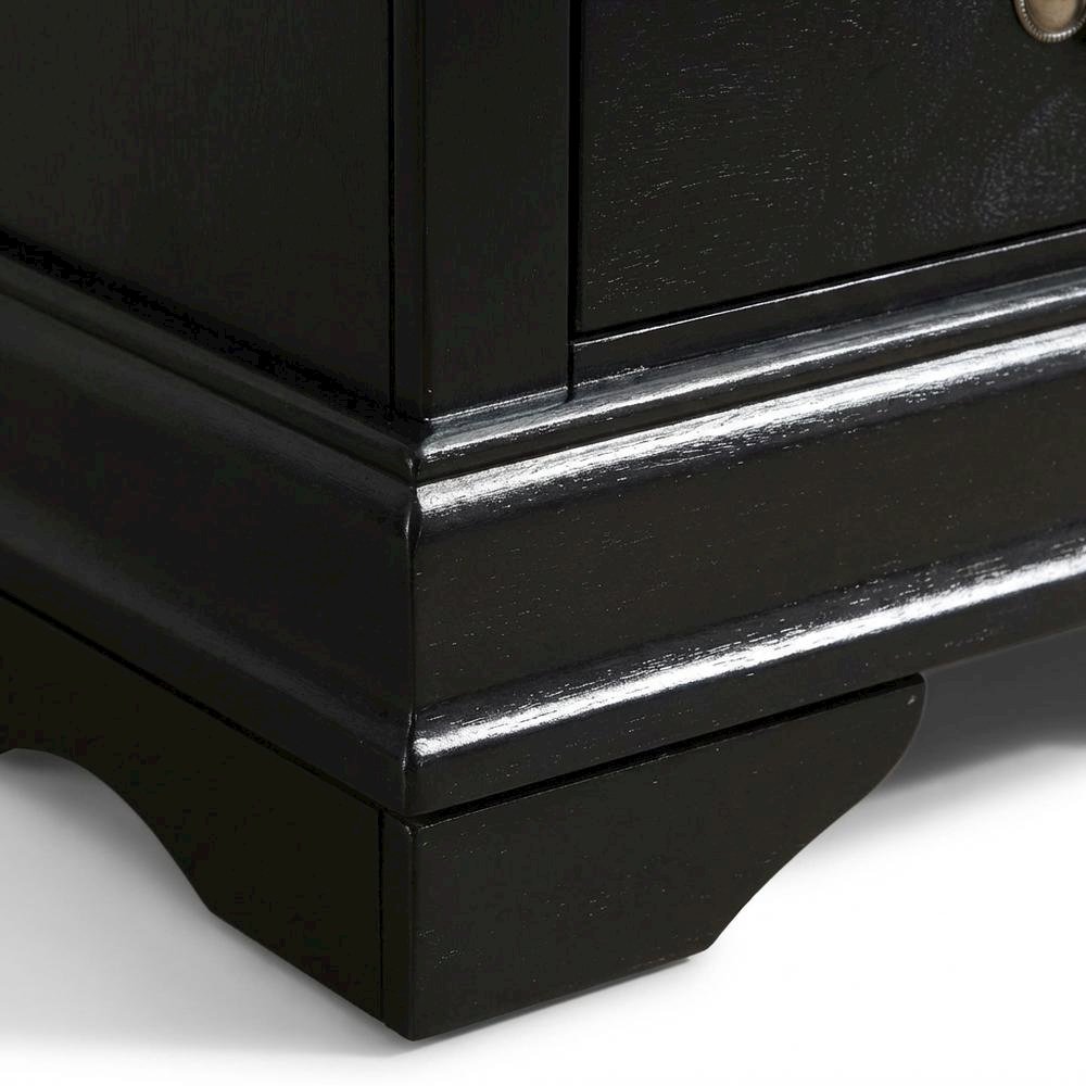 Black Wood Nightstand with Dovetailed Drawers and Traditional Design