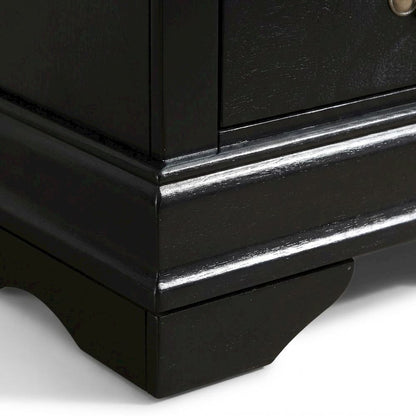 Black Wood Nightstand with Dovetailed Drawers and Traditional Design