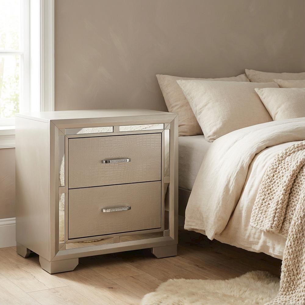 Champagne Nightstand with Dovetailed Drawers and Traditional Style