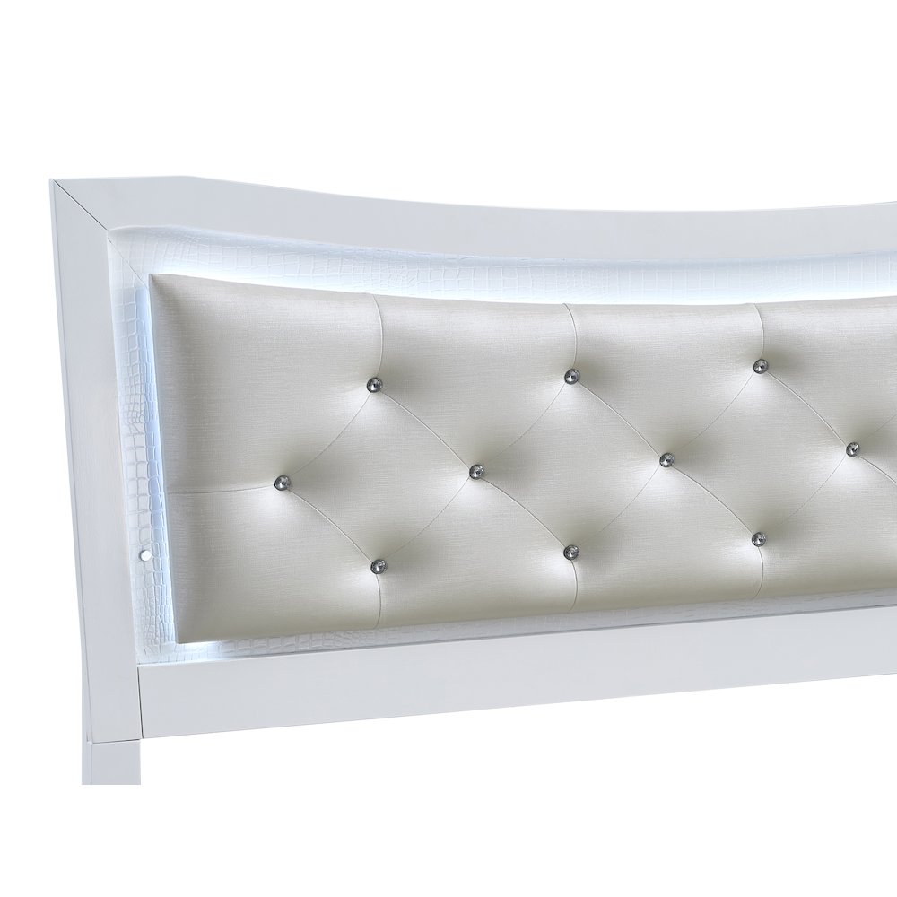 Storage Bed with LED Tufted Headboard, Bedroom Beds, Sparkling White, Queen