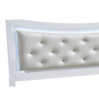 Storage Bed with LED Tufted Headboard, Bedroom Beds, Sparkling White, Queen